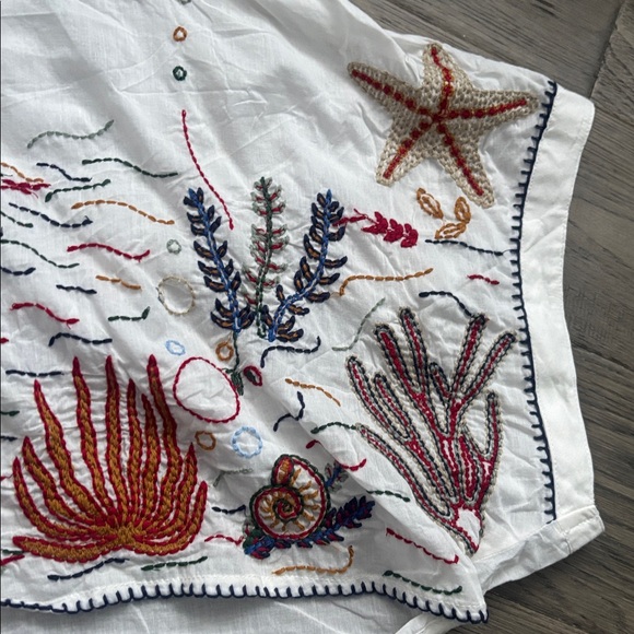 Zara | Multicolour Down by the Sea 100% Cotton Embroidered Kimono Sz Small - Picture 9 of 16